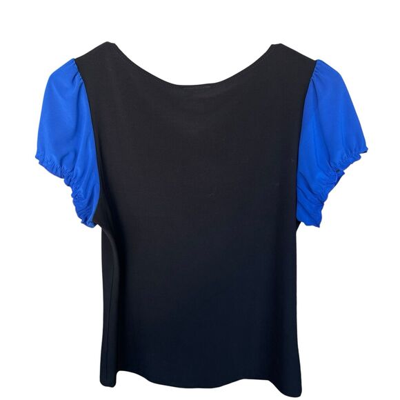 Solar Ruffle Blouse Womens Small (marked XL) Y2K Colorblock Rhinestone Button - Picture 2 of 8